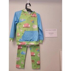 Kid's Animal Print Hoodie & Pants Set - Green & Blue 5/6